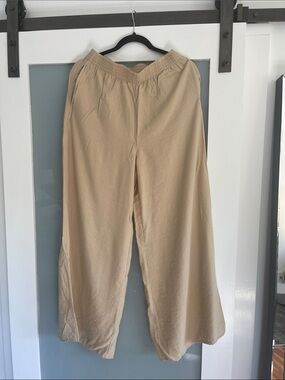 H&M Wide Leg Linen Pants in Light Beige